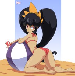 1girls ashley_(warioware) ass ball beach_ball bigdeadalive bikini black_hair clothing female female_only flat_chest flat_chested hair mario_(series) nintendo red_eyes solo tan tanned tanned_skin video_games wario_(series) warioware