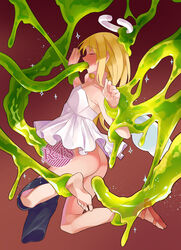 1other angel_wings arched_back ass black_shorts blonde_hair blush bound broken_halo closed_eyes collarbone crimvael dress embarrassed_nude_femboy feet femboy flat_chest from_side halo highres hung_femboy imminent_penetration imminent_rape imminent_sex imminent_tentacle_sex ishuzoku_reviewers light_particles long_hair monster mubo nose_blush open_mouth oral pants_around_one_leg rape restrained_by_tentacles sandals shorts slime slime_monster suspended_via_tentacles suspension tagme tentacle tentacle_in_mouth tentacle_sex tentacles_around_ankles tentacles_around_arms tongue tongue_out undressing white_dress wings