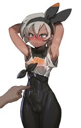 1girls abs armpits bea_(pokemon) blush bow_(bhp) breasts clothed dark-skinned_female dark_skin female hairband human human_only nintendo pokemon pokemon_ss pov saitou_(pokemon) smell source_request sweat sweaty_armpits