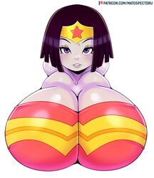 1girls big_breasts breasts bust bust_style clothing cosplay dc dc_comics female female_only hair large_breasts matospectoru pale-skinned_female pale_skin purple_eyes purple_hair rachel_roth raven_(dc) solo teen_titans wonder_woman_(cosplay)