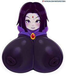 1girls big_breasts breasts bust bust_style clothing dc dc_comics female female_only goth hair large_breasts matospectoru nipple_bulge pale-skinned_female pale_skin purple_eyes purple_hair rachel_roth raven_(dc) smooth_skin solo teen_titans