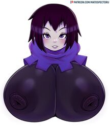 1girls big_breasts breasts bust bust_style clothing dc dc_comics female female_only hair large_breasts matospectoru nipple_bulge pale-skinned_female pale_skin purple_eyes purple_hair rachel_roth raven_(dc) smooth_skin solo teen_titans