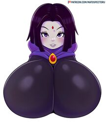 1girls big_breasts breasts bust bust_style clothing dc dc_comics female female_only hair huge_breasts large_breasts matospectoru pale-skinned_female pale_skin purple_eyes purple_hair rachel_roth raven_(dc) solo teen_titans