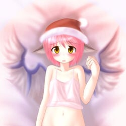 animal_ear blush des hat lingerie midriff mystia_lorelei pink_hair santa_hat short_hair solo touhou underwear wings yellow_eyes