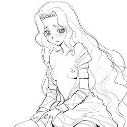 breasts code_geass long_hair monochrome no_bra nunnally_lamperouge sketch tear