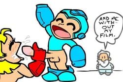 1boy 1girls breasts brother_and_sister dr._thomas_light dr_light handjob incest mega_man mega_man(classic) mega_man_(character) penis roll sideboob straight tagme