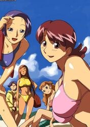 5girls atsuko_okamura beach bikini breasts curvaceous female female_only haruka_harukaze housewife human large_breasts light-skinned_female light_skin long_hair looking_at_viewer married_woman miho_segawa milf minori_asuka mother multiple_girls ojamajo_doremi purple_hair red_eyes red_hair reiko_fujiwara short_hair volvox