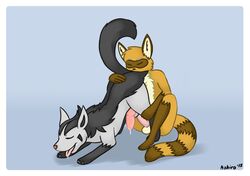 2015 anal anthro anthro_on_feral ass_up balls canine closed_eyes duo erection feral furry furry_only graedius interspecies knot kyoushiro male mammal mightyena nintendo no_humans open_mouth oral paws penis plain_background pokemon precum raccoon rimming saliva sex signature tongue tongue_out video_games yaoi zoophilia