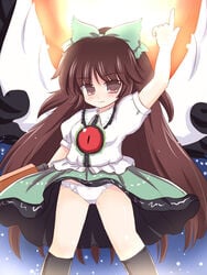 brown_hair long_hair panties ry skirt skirt_lift smile solo touhou underwear utsuho_reiuji wings