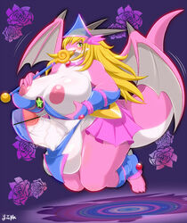 big_horns big_nipples blonde_hair blush breast_grab censored dark_magician_girl dragon erection green_eyes huge_balls huge_breasts huge_penis hyper long_hair magic_user open_mouth penis saggy_balls thighs thunder_thighs tongue_out transparent vein wings ymbk yu-gi-oh!