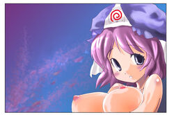 1girls breasts dreamcast female hat huge_breasts large_breasts nipples pink_hair short_hair solo takara_akihito touhou yuyuko_saigyouji