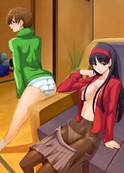 amagi_yukiko ass big_ass huge_ass kuma megami_tensei persona persona_4 satonaka_chie striped_panties teddie