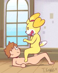 1boy 1girls 2015 animal_crossing animated anthro female fur furry happy_sex human isabelle_(animal_crossing) male nintendo nude sex torrentialkake villager_(animal_crossing)