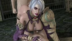 1girls 2boys 3d animated big_breasts bluelight breasts cleavage female from_behind isabella_valentine large_breasts looking_at_viewer male paizuri pale-skinned_female pale-skinned_male pale_skin partial_male sex soul_calibur sound source_filmmaker straight threesome video