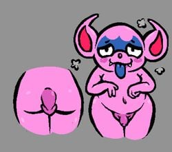 1boy 2019 anthro anthrofied ass big_belly blush chubby digital_media_(artwork) embarrassed fairy flaccid foreskin humanoid imp impidimp large_ass looking_at_viewer male male_only nintendo nude penis pink_body pink_skin pokemon pokemon_ss pseudofaun shortstack simple_background small_penis smile solo standing testicles thick_thighs tongue tongue_out toony uncut video_games wide_hips