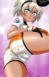 1girls ass bea_(pokemon) breasts cameltoe clothed dark-skinned_female female gloves hairband hands_on_thighs pokemon pokemon_ss shirt shorts spread_legs thelorope thighs