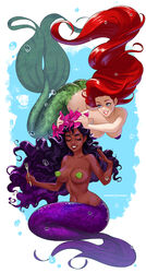 2girls ariel ariel_(halle_bailey) big_breasts blue_eyes breasts bubble closed_eyes dark-skinned_female dark_skin disney disney_princess female female_only flower green_tail hair jpeg light_skin long_hair mermaid multiple_girls patreon princess prywinko purple_hair purple_tail red_hair shell shell_bikini the_little_mermaid url watermark