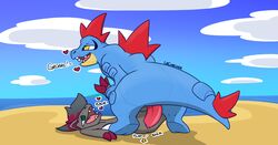 2019 2boys alternate_color anal anal_sex beach canine checker claws digital_media_(artwork) duo erection feral feraligatr fur gay hair hi_res lechecker male male_only mammal nintendo nude open_mouth original_character outside penetration penis pokémon_(species) pokemon pokemon_(species) pokemon_bw pokemon_gsc reptile scalie seaside sex simple_background size_difference smile testicles tongue video_games water yaoi zoroark