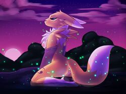 4:3 ambient_firefly ambient_insect anthro arthropod ass barndog beetle breasts canid canine digimon digimon_(species) female firefly fur hi_res insects mammal night nipples pond pussy renamon sitting solo