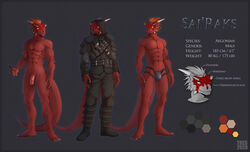 2020 animal_humanoid anthro argonian armor balls bethesda_softworks boots bulge clothed clothing digital_media_(artwork) english_text feathers flaccid flaccid_cock footwear foreskin genitals hi_res horn humanoid jockstrap leather leather_armor lizard male male/male model_sheet muscular muscular_male nude penis plantigrade plantigrade_feet reptile sairaks scales scalie scalie_humanoid simple_background skyrim solo text the_elder_scrolls tres-art uncut underwear video_games