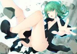 1girls censored dress female female_only green_eyes green_hair mogu no_bra nopan one-punch_man pussy short_hair small_breasts tatsumaki