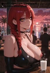 ai_generated breast_milking chainsaw_man choker etunazai female huge_breasts lactation latex_bra makima_(chainsaw_man) milk nipple orange_eyes red_hair