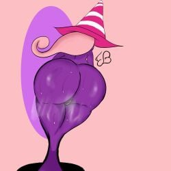absurd_res anthro ass big_butt eddiebrije female genitals ghost hair hi_res mario_bros nintendo not_furry nude paper_mario pink_hair purple_body rule_63 shadow_siren simple_background solo spirit vivian_(mario) vulva wide_hips