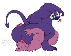 anilingus bara beetle_(beetleartz) blush blush blush_lines dvzk eating_ass facesitting gay gengar grabbing grabbing_ass hearts_around_head looking_at_another looking_at_partner looking_back looking_down monster original_characters purple_body sitting_on_face