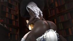 2girls 3d ass big_ass book breasts bubble_butt dark_skin dkx_nsfw doll doll_joints elden_ring elden_ring_nightreign facesitting female large_ass looking_back recluse_(nightreign) revenant_(nightreign) white_hair witch_hat yuri