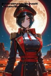 ai_generated azur_lane etunazai female green_hair short_hair ulrich_von_hutten_(azur_lane) uniform warhammer_40k yellow_eyes