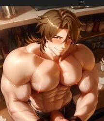 1boy ai_generated boner gallagher_(honkai:_star_rail) honkai:_star_rail honkai_(series) male male_focus male_only muscular muscular_male