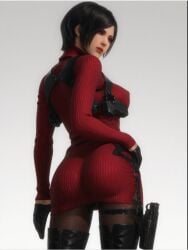 1girls ai_generated angle_view back_view black_hair capcom costume on_back resident_evil resident_evil_4 resident_evil_4_remake short_hair