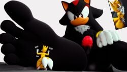 16:9 3d_(artwork) 4k absurd_res anthro balls digital_media_(artwork) duo extreme_size_difference feet femboy foot_fetish foot_focus foot_lick foot_play genitals hi_res keynor licking low-angle_view male male/male micro penis sega shadow_the_hedgehog size_difference sonic_(series) sonic_the_hedgehog_(series) tails tails_the_fox tongue widescreen