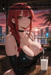 ai_generated breast_milking chainsaw_man choker etunazai female huge_breasts lactation latex_bra makima_(chainsaw_man) milk nipple orange_eyes red_hair