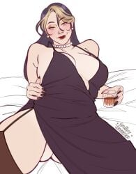 big_breasts dress drink glass_cup nattiegy stockings