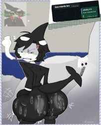 angry_expression angry_face ass ass_bigger_than_head ass_focus ass_sweat big_ass big_thighs black_hair captionem caught cigarette cigarette_in_mouth disgusted disgusted_look femboy funamusea ice ice_scream idate male massive_ass meme_attire orca orca_humanoid orca_tail shirogane_(funamusea) sweating_ass sweating_profusely tagme wadanohara_and_the_great_blue_sea water white_hair