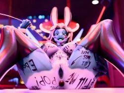 blender_(artwork) blender_cycles body_writing bunny_costume buttplug cleo_(coast) clothing costume digital_media_(artwork) eel female fish glowing glowing_eyes glowing_tongue hi_res leash marine mereo plug_(sex_toy) sex_toy solo tongue