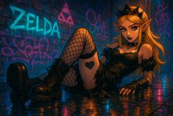 ai_generated black_lipstick combat_boots fishnet_stockings fishnets goth goth_girl lipstick nintendo princess_zelda queen_of_spades spiked_collar stockings the_legend_of_zelda