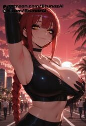 ai_generated chainsaw_man choker etunazai female huge_breasts latex_bra makima_(chainsaw_man) nipple orange_eyes red_hair