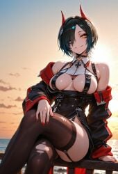 ai_generated azur_lane etunazai female green_hair sexy short_hair ulrich_von_hutten_(azur_lane) uniform yellow_eyes