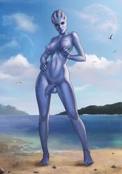 1futa alien asari asari_futanari avian beach bird bloocarrot blue_eyes blue_nipples blue_skin breasts cloud edit freckles futa_only futanari hi_res humanoid intersex liara_t'soni lips mass_effect nipples nude penis rock sand seaside seductive sky solo thick_thighs third-party_edit video_games water