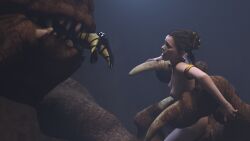 2girls 3d afraid alexbridger braided_hair breasts brown_eyes brown_hair enslaved_royal female female_prey foot_in_mouth harem harem_girl imminent_vore jabba's_palace long_hair medium_breasts oola princess_leia_organa rancor rancor_pit scared slave slave_collar slave_leia slavegirl star_wars vore
