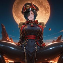 ai_generated azur_lane etunazai female green_hair short_hair ulrich_von_hutten_(azur_lane) uniform warhammer_40k yellow_eyes