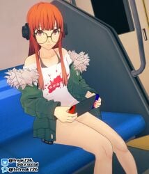 1girls fefreak726 female female_only female_solo glasses headphones long_hair orange_hair persona_5 sakura_futaba solo solo_female solo_only thighhighs_removed