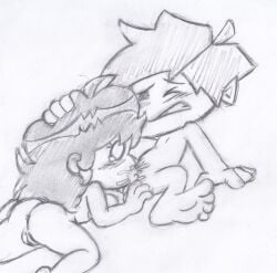 1boy 1girls 2022 barefoot blowjob boyfriend_(friday_night_funkin) closed_eyes feet fellatio friday_night_funkin girlfriend_(friday_night_funkin) hand_on_head male/female nude sketch straight takeshi1000 teeth teeth_showing