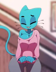big_breasts blue_nipples blue_skin bra cat_ears cat_tail catgirl nicole_watterson panties tagme the_amazing_world_of_gumball twistedgrim video