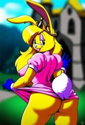 ai_generated black_eyes castle_background crown female furry jazz_jackrabbit_(series) lori_jackrabbit princess self_upload yellow_fur