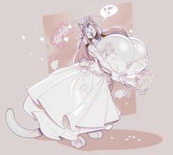 big_breasts breasts canid canine canis clothing digit_ring digital_drawing_(artwork) digital_media_(artwork) domestic_dog dress felid feline female flower hi_res huge_breasts jewelry mammal plant ring solo submarine_screw temmie_(undertale) text undertale undertale_(series) wedding_dress wedding_ring
