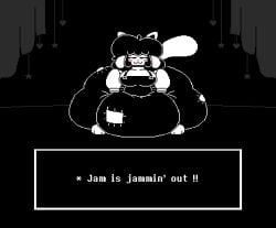 animated anthro big_diaper blush breasts clothing curtains curtains_open dancing diaper diaper_fetish diaper_under_clothing digital_media_(artwork) english_text excessive_feces feces female heart_symbol huge_diaper hyper hyper_feces jam_(shslsadcat) mirlywirl monochrome onesie patch_(fabric) pixel_(artwork) pixel_animation short_playtime shslsadcat soiled_diaper soiling solo star tail tail_motion tailwag tem text text_box unclean_diaper undertale undertale_(series) used_diaper