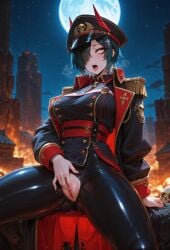 ai_generated azur_lane etunazai female green_hair masturbation pussy short_hair ulrich_von_hutten_(azur_lane) uniform warhammer_40k yellow_eyes